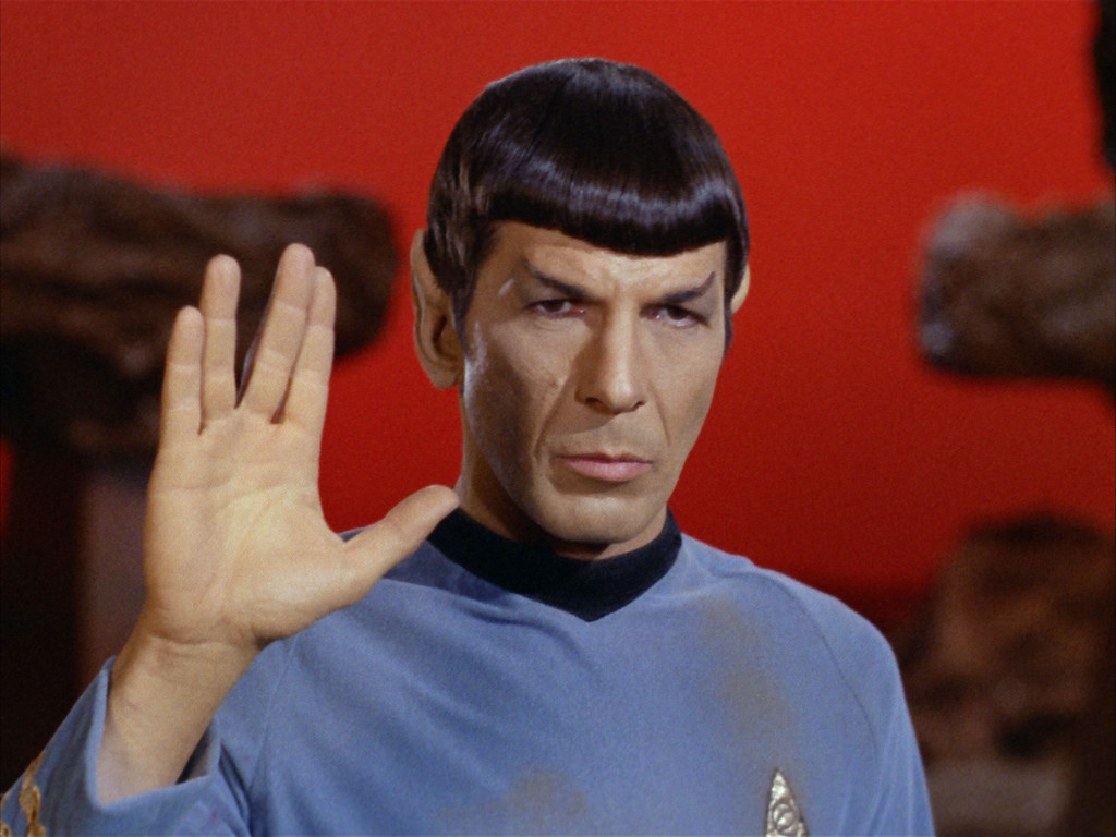 Leonard Nimoy as Spock giving vulcan hand signal