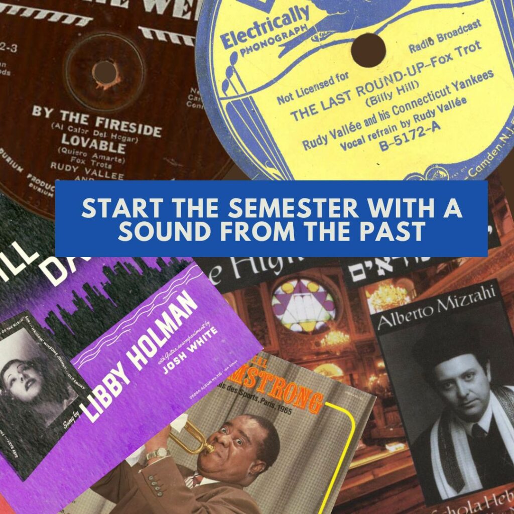 Historic record albums from the Recorded Sound Archives, showcasing recordings that preserve cultural traditions, early popular music, and classic jazz performances.