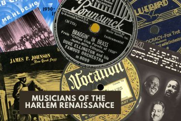 Collection of record covers and labels featuring artists from Harlem renaissance